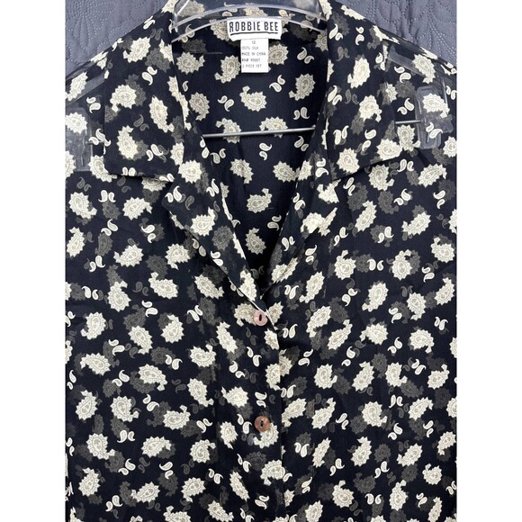 Vintage Robbie Bee Paisley Silk Button Up Shirt Retro Chic Cute SZ 12:Pre-Owned - Picture 5 of 5